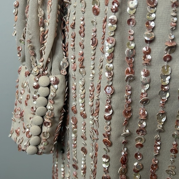 Mac Duggal 93593 Sequined V Neck Bishop Long Sleeve Dress Nude NWT! - Picture 6 of 14